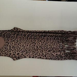 Fringe Racerback Leopard  Dress / Cover Up